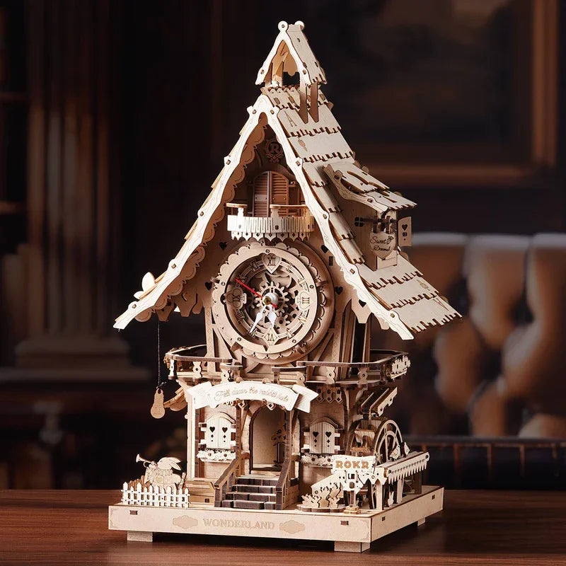 Robotime Rokr Cuckoo Clock Mechanical 3D Wooden Puzzles DIY Mechanical Aesthetic Room Decor Unique Gift for Adult