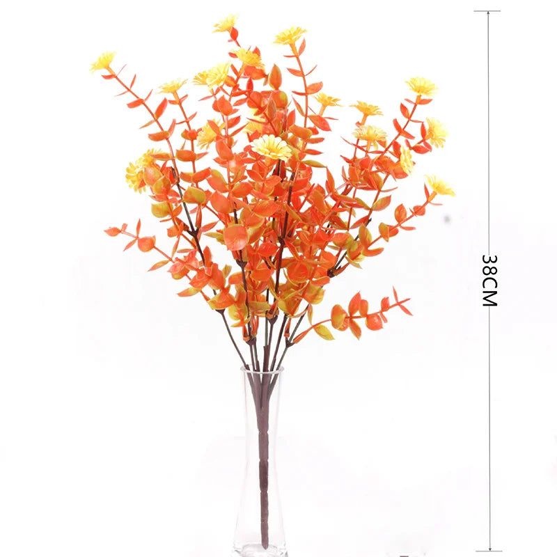 Artificial Flowers Outdoor UV Resistant Fake Plastic Plants Greenery Shrubs Arrangement for Home Porch Window Autumn Decoration