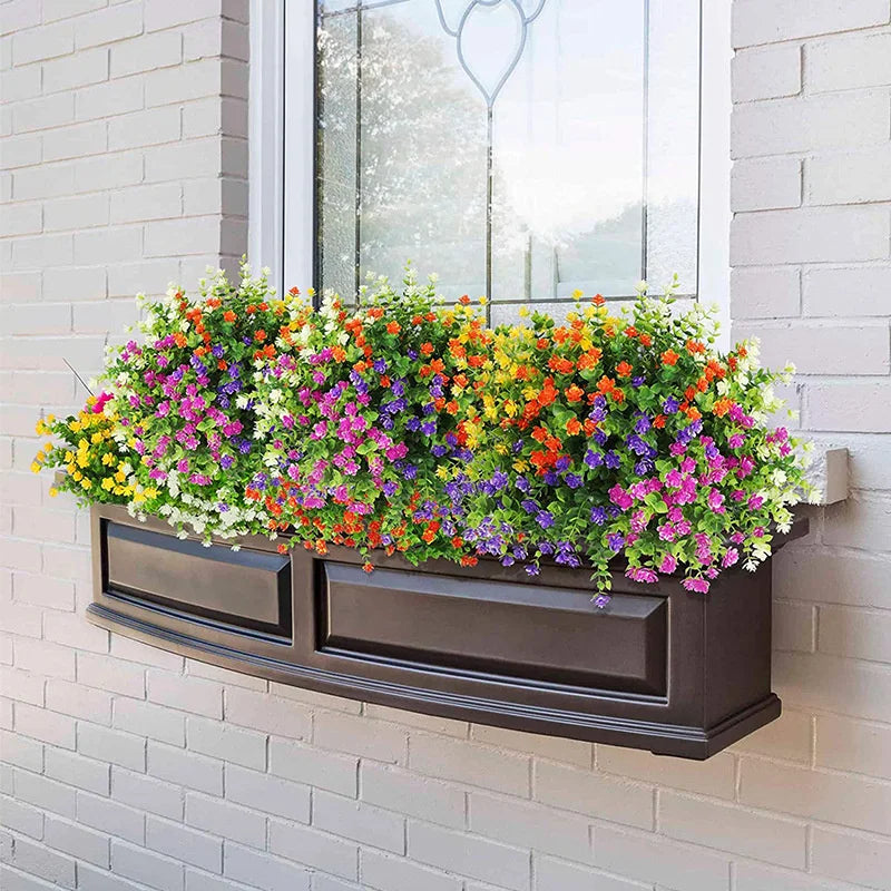 Artificial Flowers UV Resistant Outdoor Fake Flowers Plastic Hanging Shrubs Plants for Garden Porch Window Box Home Decoration