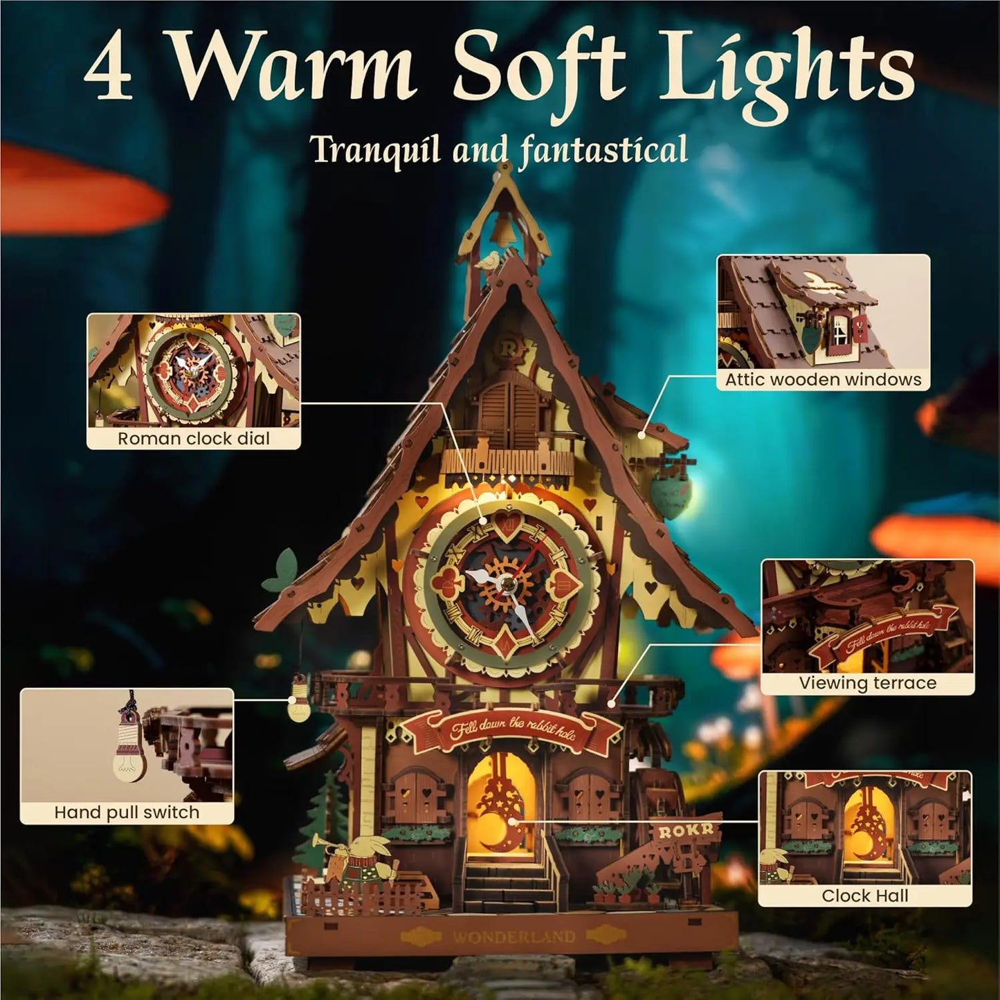 Robotime Rokr Cuckoo Clock Mechanical 3D Wooden Puzzles DIY Mechanical Aesthetic Room Decor Unique Gift for Adult
