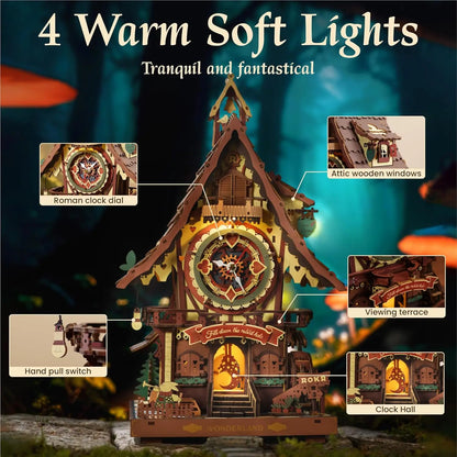 Robotime Rokr Cuckoo Clock Mechanical 3D Wooden Puzzles DIY Mechanical Aesthetic Room Decor Unique Gift for Adult