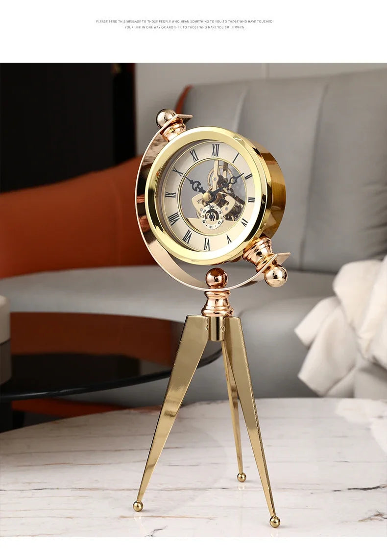 Gold Table Clock Luxury Metal Office Desk Clocks Aesthetic Tabletop Creative Quartz Desktop Clock Silent Home and Decoration
