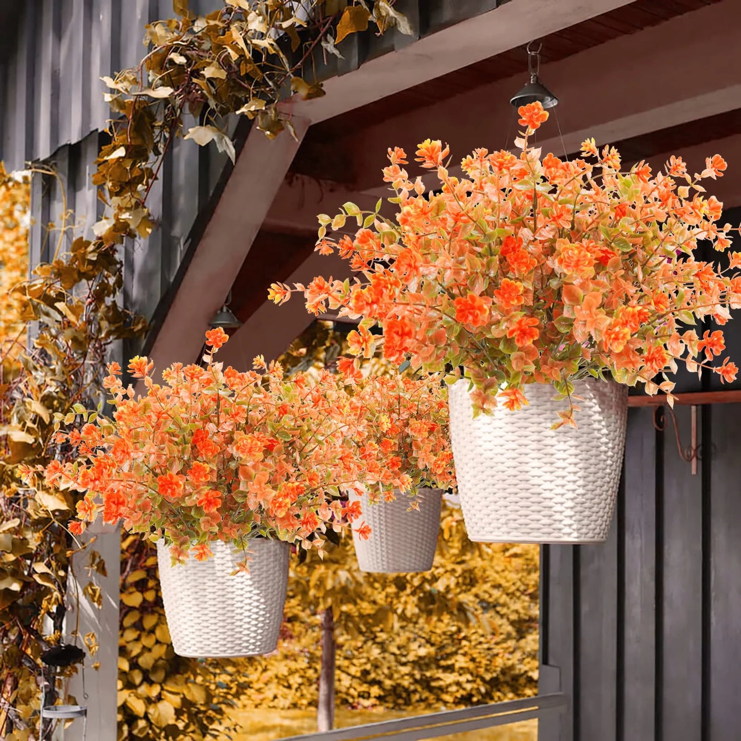 Artificial Flowers Outdoor UV Resistant Fake Plastic Plants Greenery Shrubs Arrangement for Home Porch Window Autumn Decoration