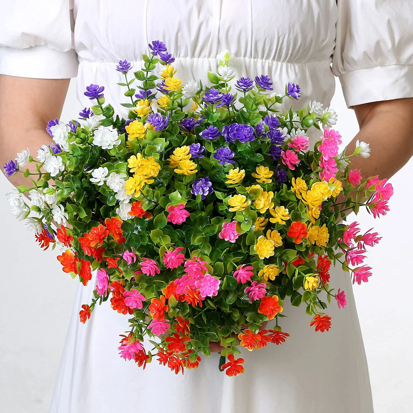 Artificial Flowers UV Resistant Outdoor Fake Flowers Plastic Hanging Shrubs Plants for Garden Porch Window Box Home Decoration