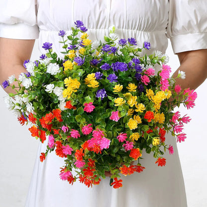 Artificial Flowers UV Resistant Outdoor Fake Flowers Plastic Hanging Shrubs Plants for Garden Porch Window Box Home Decoration