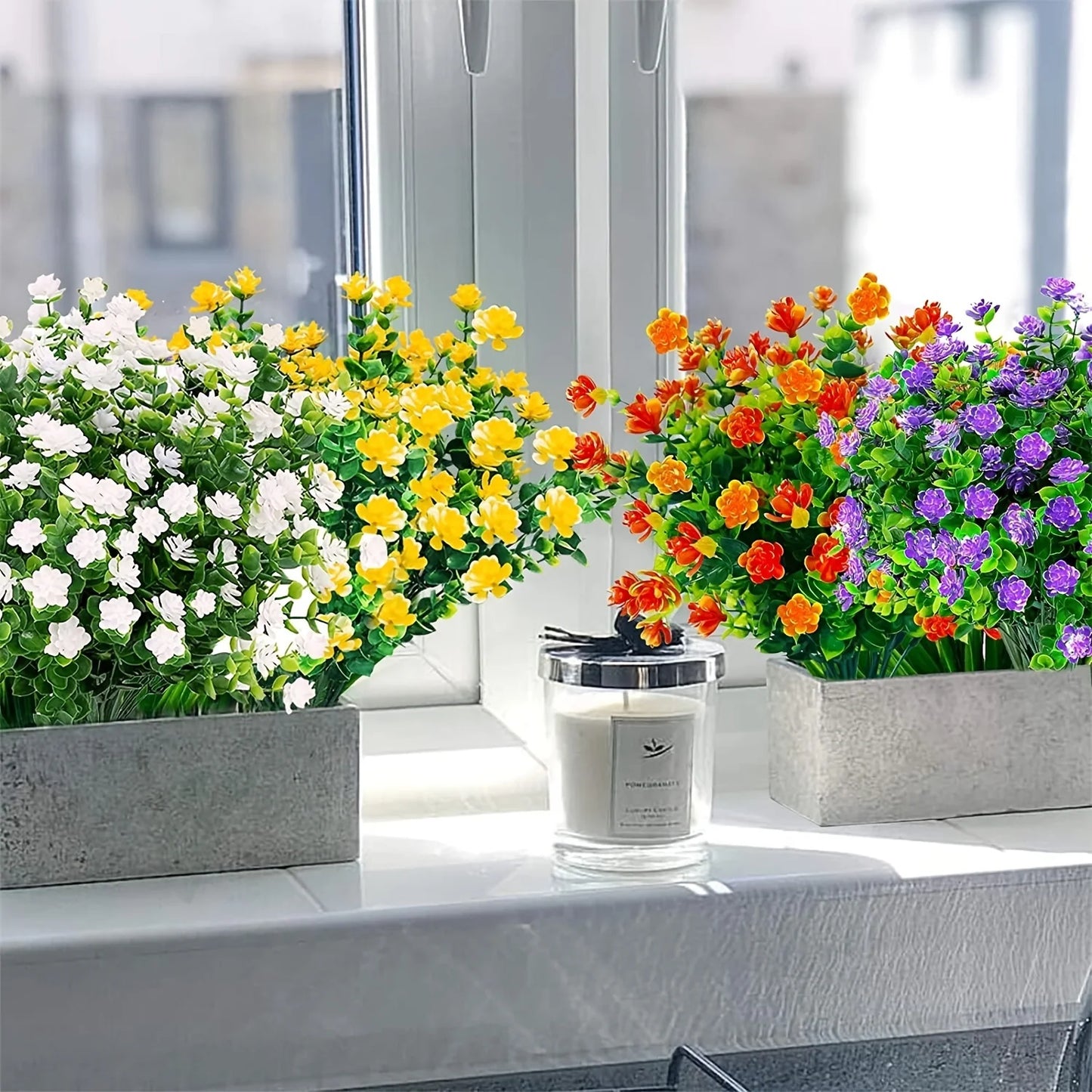 Artificial Flowers UV Resistant Outdoor Fake Flowers Plastic Hanging Shrubs Plants for Garden Porch Window Box Home Decoration