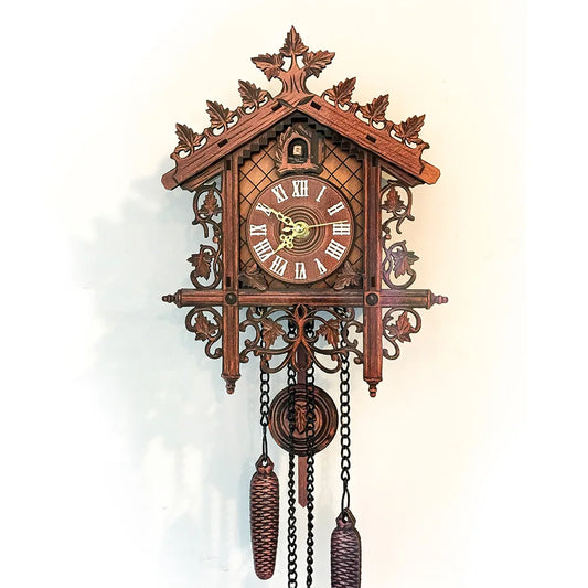 Vintage Cuckoo Clock Wall Handcrafted Wooden Wall Clock Silent for Home Decor Nordic Antique Style Electronic Wall Cuccu Watch