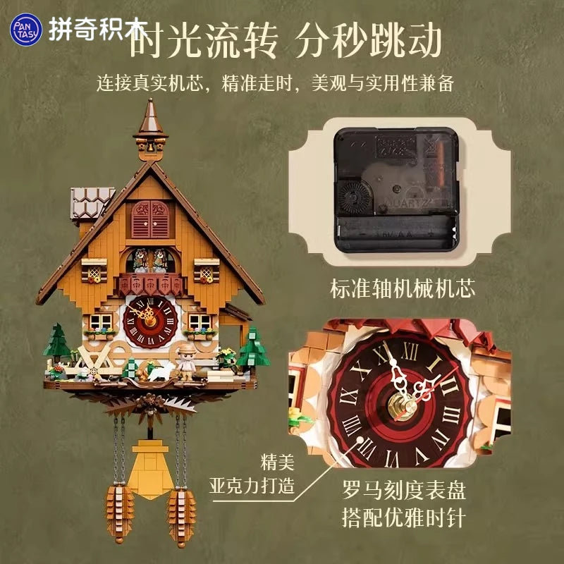 Cuckoo Clock Assembled Building Blocks Kawaii Time Theater Street View Toy Model Desktop Decorative Ornaments Holiday Gifts