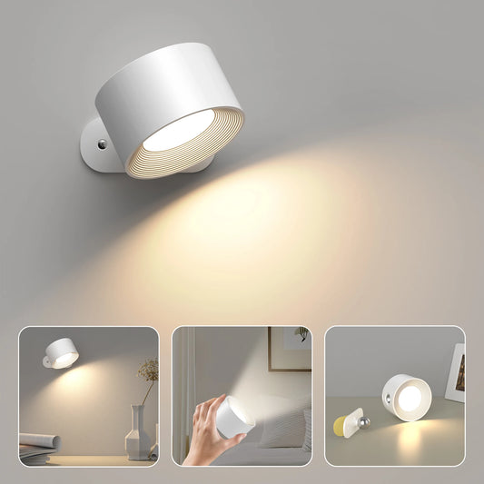 Modern LED Wall Sconces Lamp, 2000mA Battery USB Charging, Touch Controlled 3-level Brightness Modes, 360 Degree Free Rotation