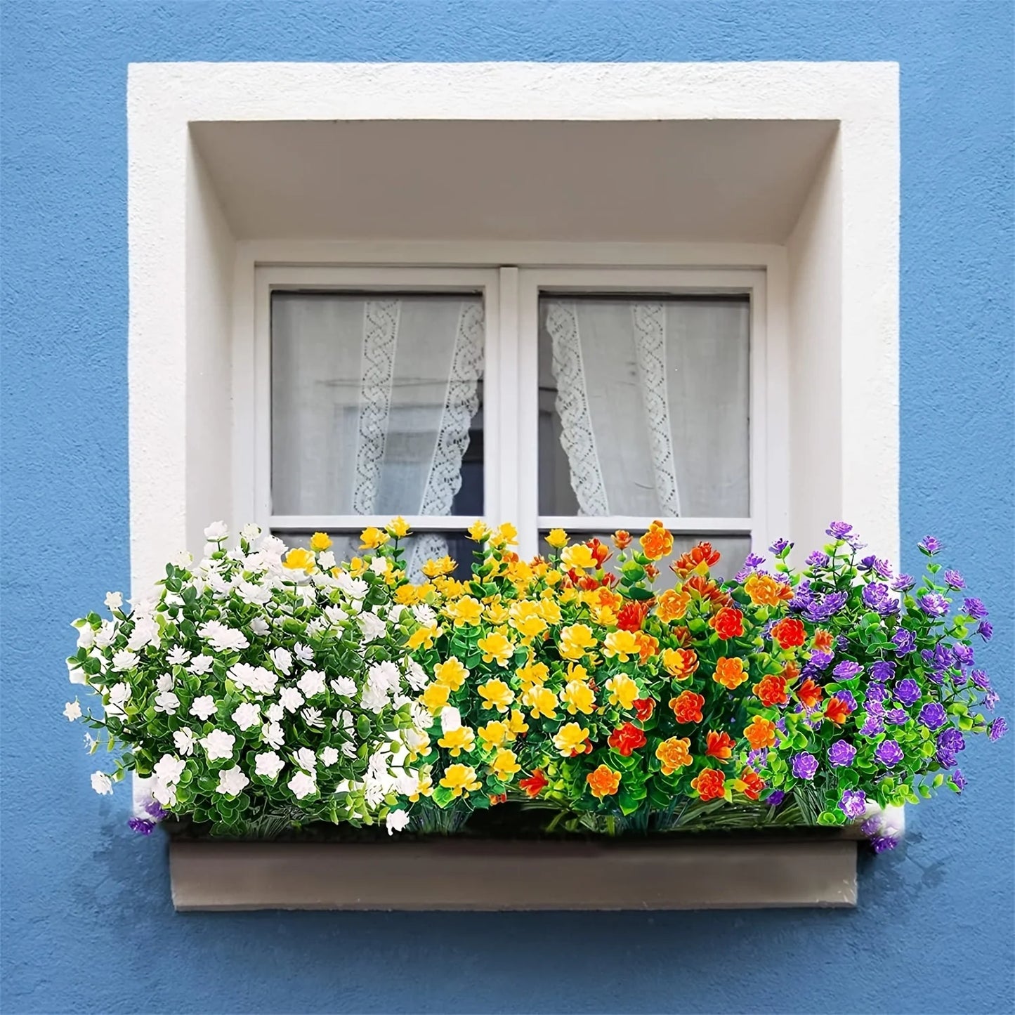 Artificial Flowers UV Resistant Outdoor Fake Flowers Plastic Hanging Shrubs Plants for Garden Porch Window Box Home Decoration