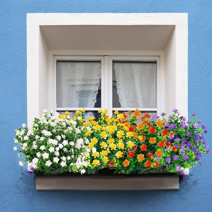 Artificial Flowers UV Resistant Outdoor Fake Flowers Plastic Hanging Shrubs Plants for Garden Porch Window Box Home Decoration