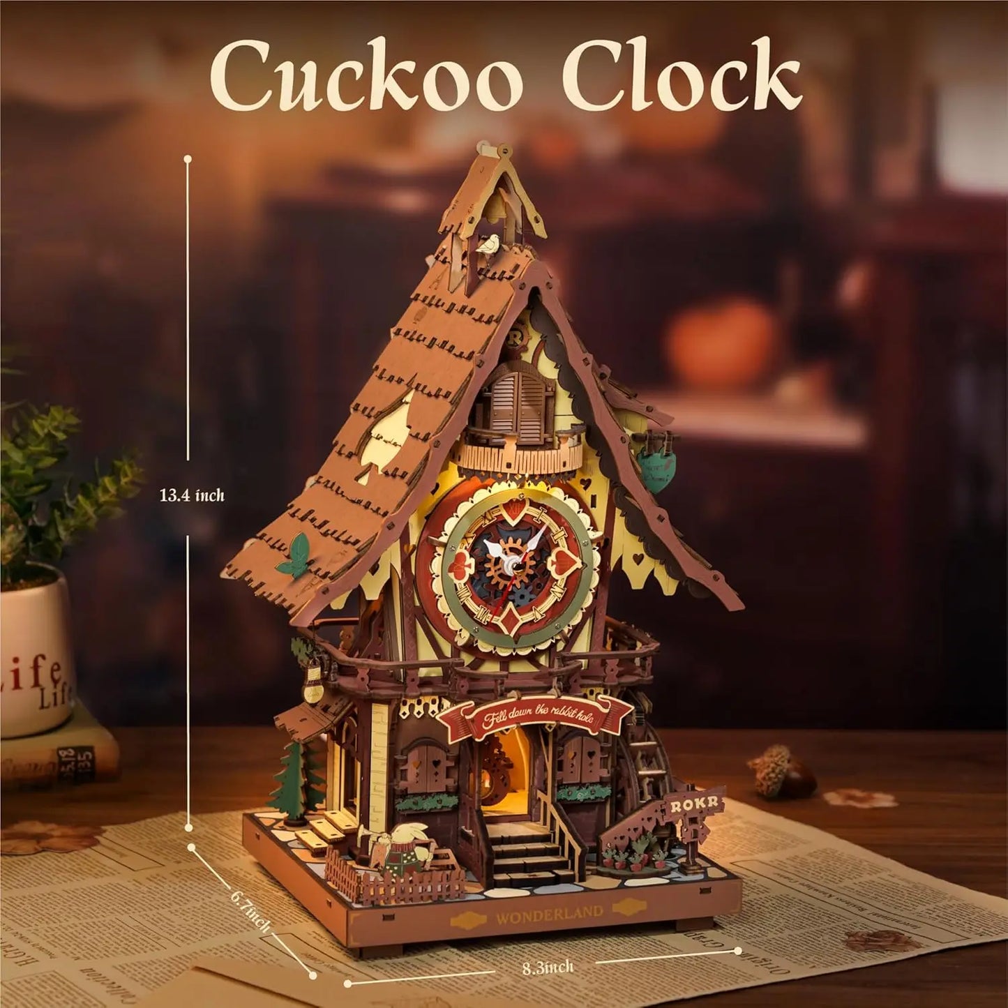 Robotime Rokr Cuckoo Clock Mechanical 3D Wooden Puzzles DIY Mechanical Aesthetic Room Decor Unique Gift for Adult