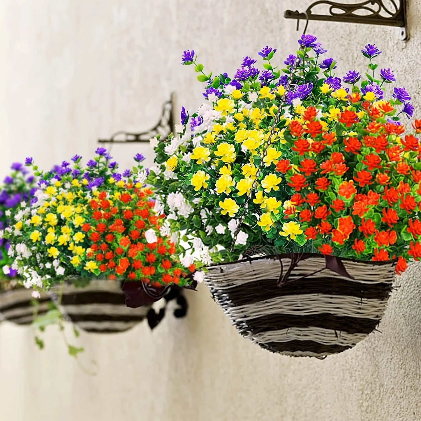 Artificial Flowers UV Resistant Outdoor Fake Flowers Plastic Hanging Shrubs Plants for Garden Porch Window Box Home Decoration