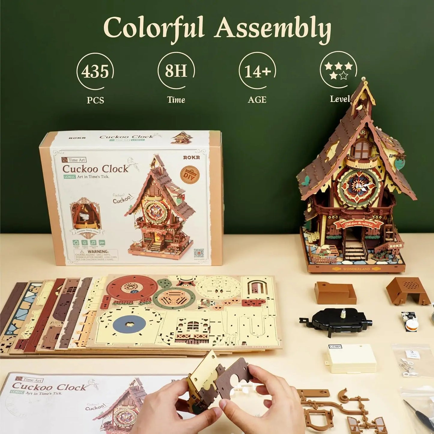 Robotime Rokr Cuckoo Clock Mechanical 3D Wooden Puzzles DIY Mechanical Aesthetic Room Decor Unique Gift for Adult