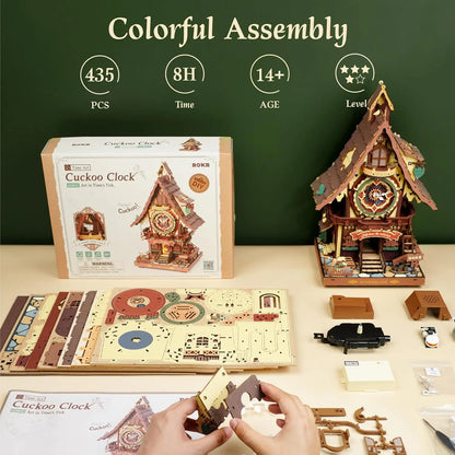 Robotime Rokr Cuckoo Clock Mechanical 3D Wooden Puzzles DIY Mechanical Aesthetic Room Decor Unique Gift for Adult