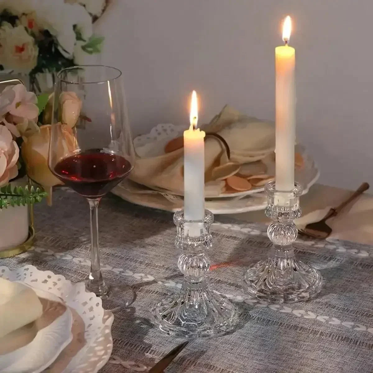 3pcs Candle Holders Retro Transparent Glass Candle Holders Suitable For Pillar Candles, Weddings, Holiday Parties Decoration