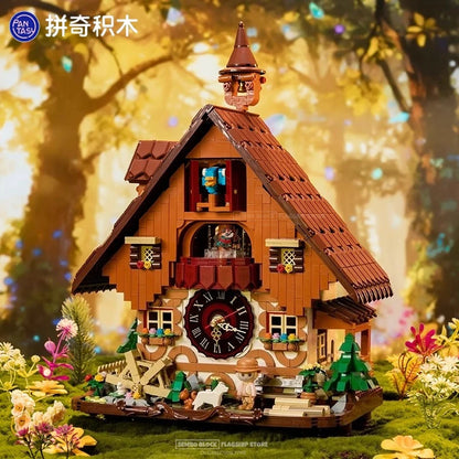 Cuckoo Clock Assembled Building Blocks Kawaii Time Theater Street View Toy Model Desktop Decorative Ornaments Holiday Gifts