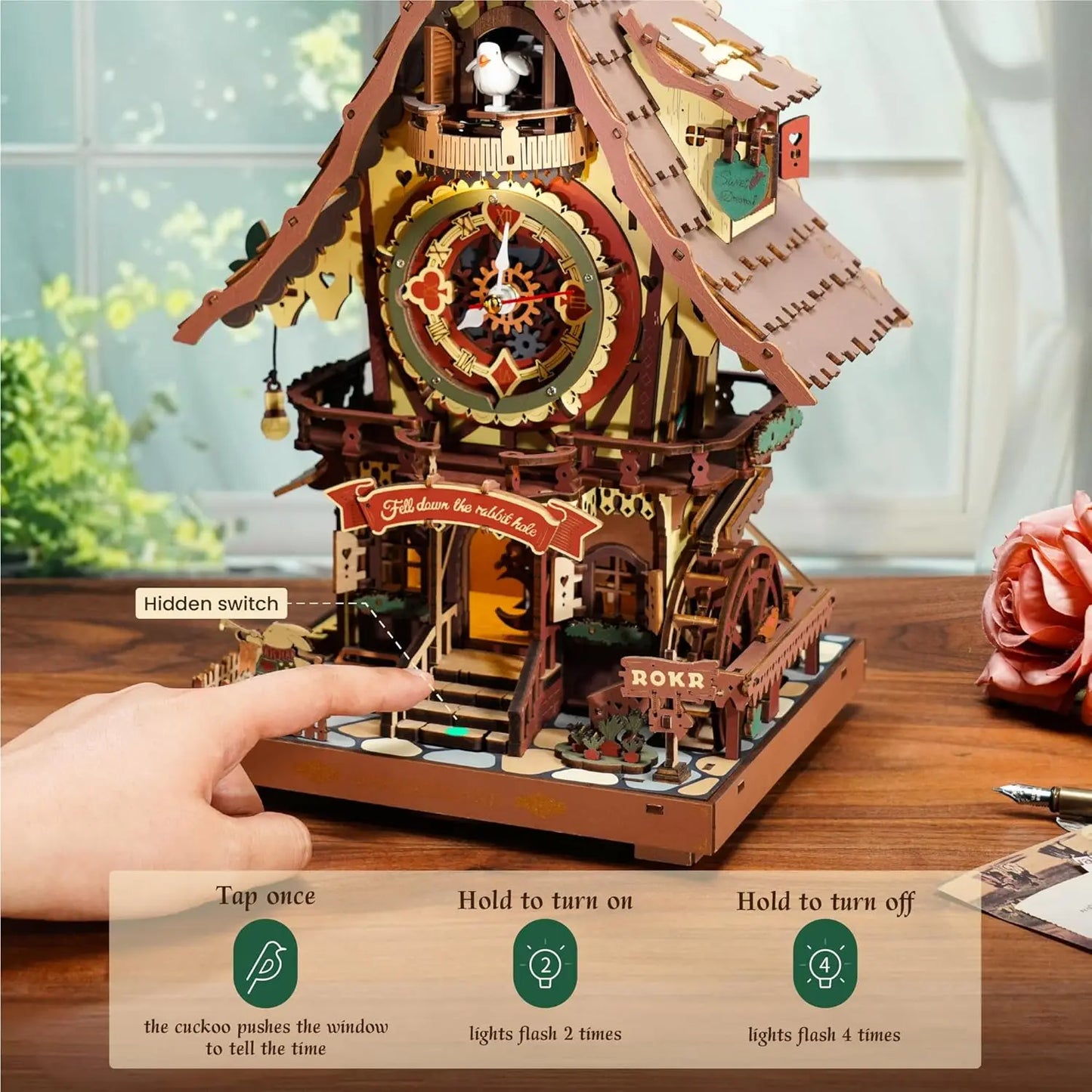 Robotime Rokr Cuckoo Clock Mechanical 3D Wooden Puzzles DIY Mechanical Aesthetic Room Decor Unique Gift for Adult