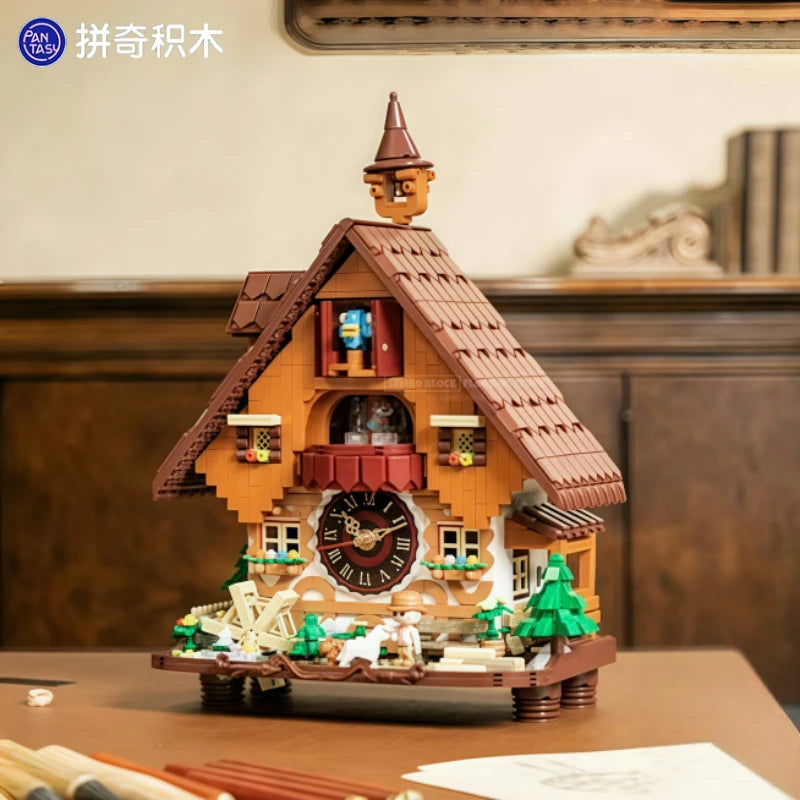 Cuckoo Clock Assembled Building Blocks Kawaii Time Theater Street View Toy Model Desktop Decorative Ornaments Holiday Gifts