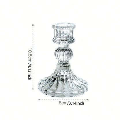 3pcs Candle Holders Retro Transparent Glass Candle Holders Suitable For Pillar Candles, Weddings, Holiday Parties Decoration