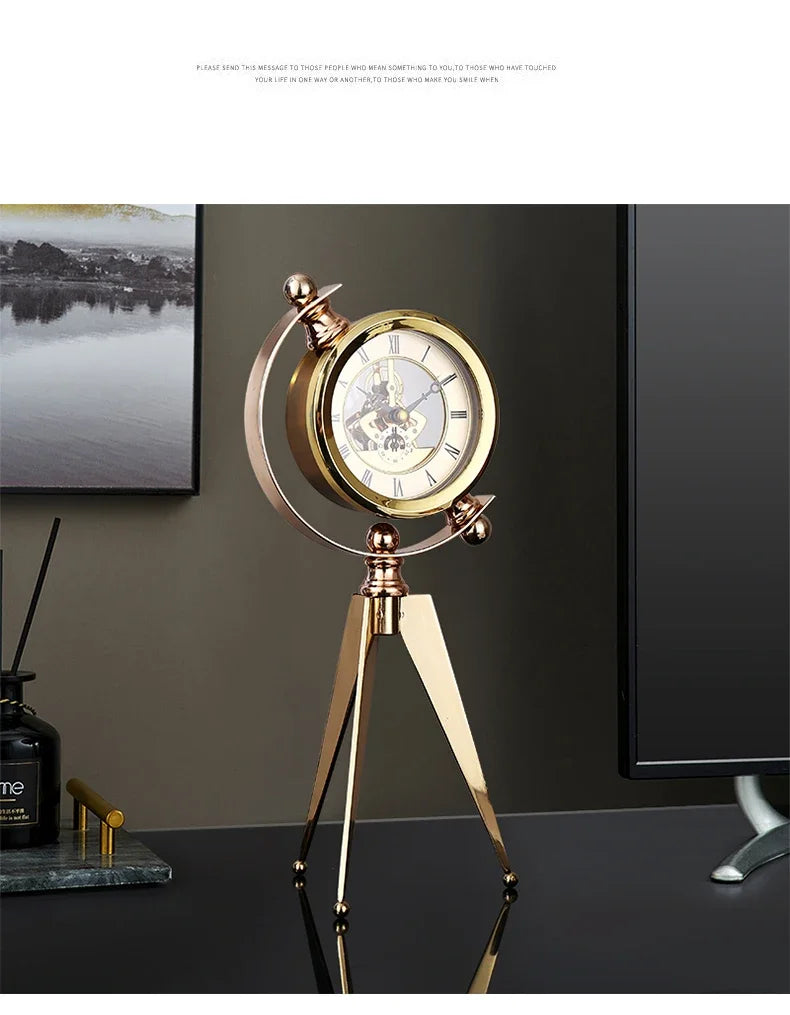 Gold Table Clock Luxury Metal Office Desk Clocks Aesthetic Tabletop Creative Quartz Desktop Clock Silent Home and Decoration