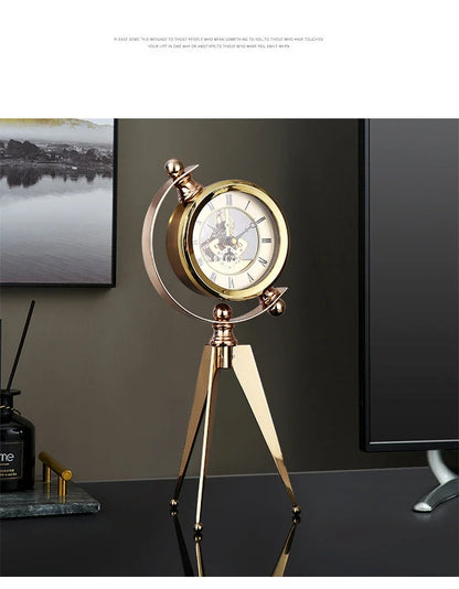 Gold Table Clock Luxury Metal Office Desk Clocks Aesthetic Tabletop Creative Quartz Desktop Clock Silent Home and Decoration