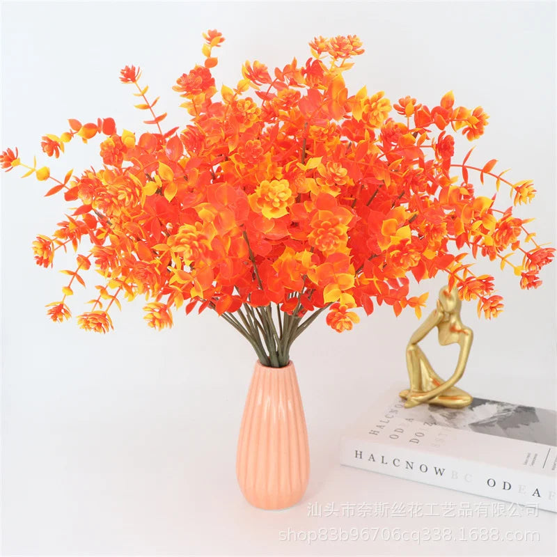 Artificial Flowers Outdoor UV Resistant Fake Plastic Plants Greenery Shrubs Arrangement for Home Porch Window Autumn Decoration