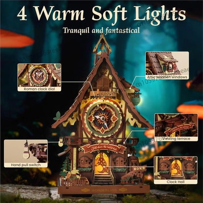 3D Wooden Puzzle Cuckoo Clock Kit Black Forest Style with Working Bird  DIY Clock Model Kit for Kids Adults Model