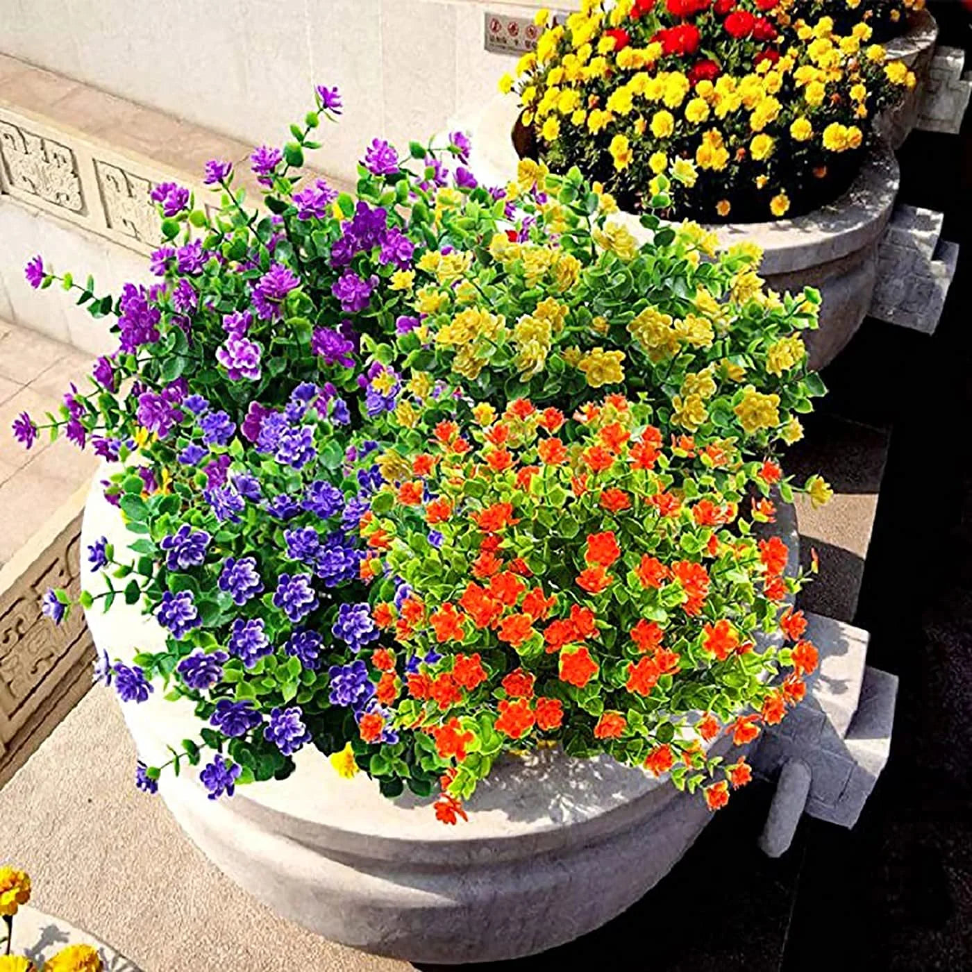 Artificial Flowers UV Resistant Outdoor Fake Flowers Plastic Hanging Shrubs Plants for Garden Porch Window Box Home Decoration