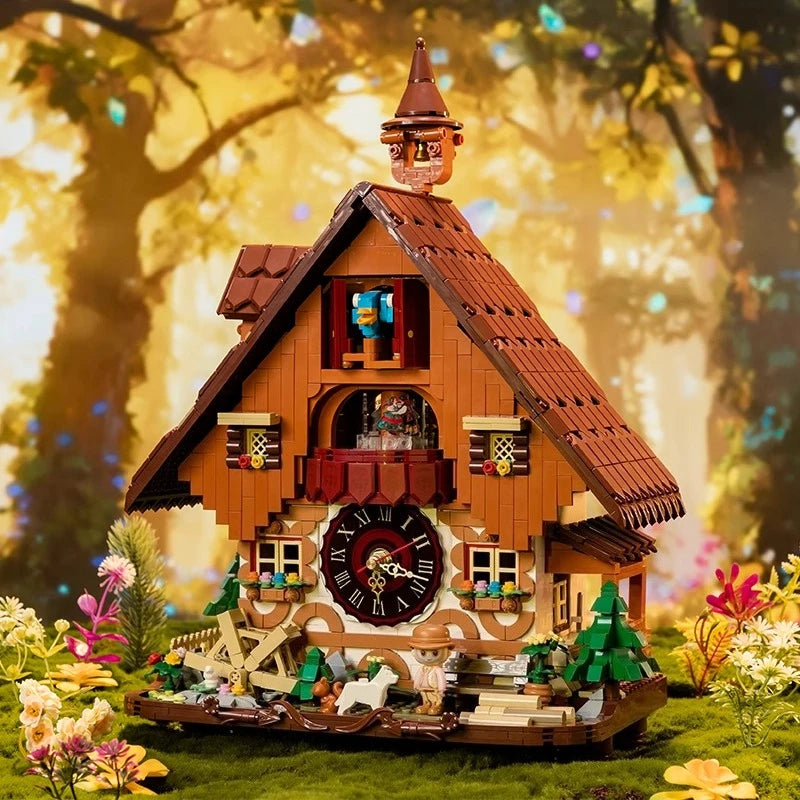 Cuckoo Clock Assembled Building Blocks Kawaii Time Theater Street View Toy Model Desktop Decorative Ornaments Holiday Gifts