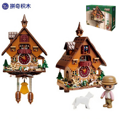 Cuckoo Clock Assembled Building Blocks Kawaii Time Theater Street View Toy Model Desktop Decorative Ornaments Holiday Gifts