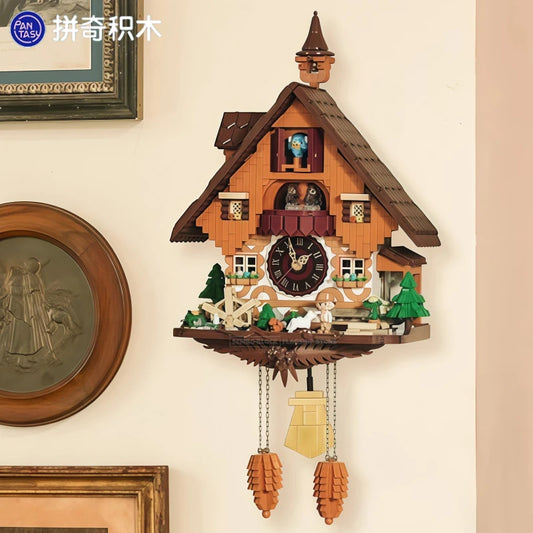 Cuckoo Clock Assembled Building Blocks Kawaii Time Theater Street View Toy Model Desktop Decorative Ornaments Holiday Gifts