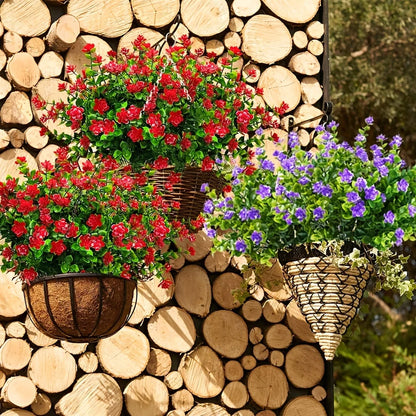 Artificial Flowers UV Resistant Outdoor Fake Flowers Plastic Hanging Shrubs Plants for Garden Porch Window Box Home Decoration