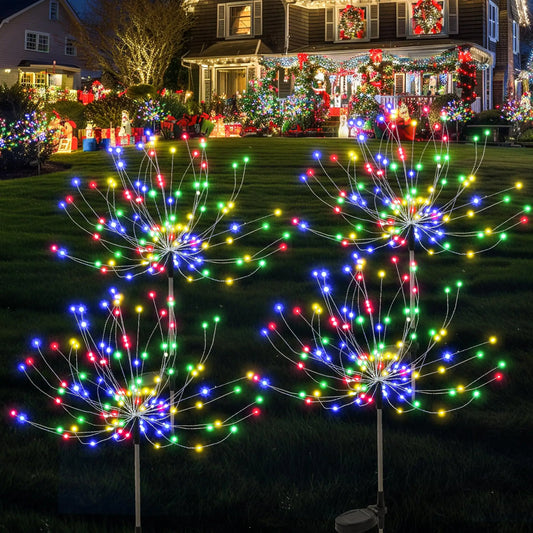 60/90/150/200 LED Solar Fireworks Lights Outdoor Decorative Multicolor Starburst Waterproof Lamps with 8 Modes for Garden Path
