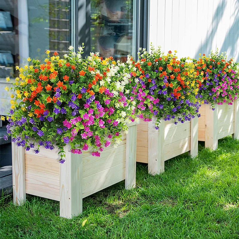Artificial Flowers UV Resistant Outdoor Fake Flowers Plastic Hanging Shrubs Plants for Garden Porch Window Box Home Decoration