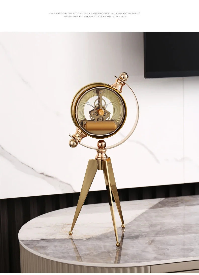 Gold Table Clock Luxury Metal Office Desk Clocks Aesthetic Tabletop Creative Quartz Desktop Clock Silent Home and Decoration