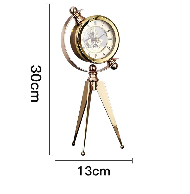 Gold Table Clock Luxury Metal Office Desk Clocks Aesthetic Tabletop Creative Quartz Desktop Clock Silent Home and Decoration
